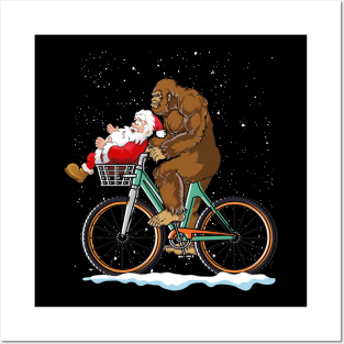 Bigfoot and Santa riding a bike Posters and Art